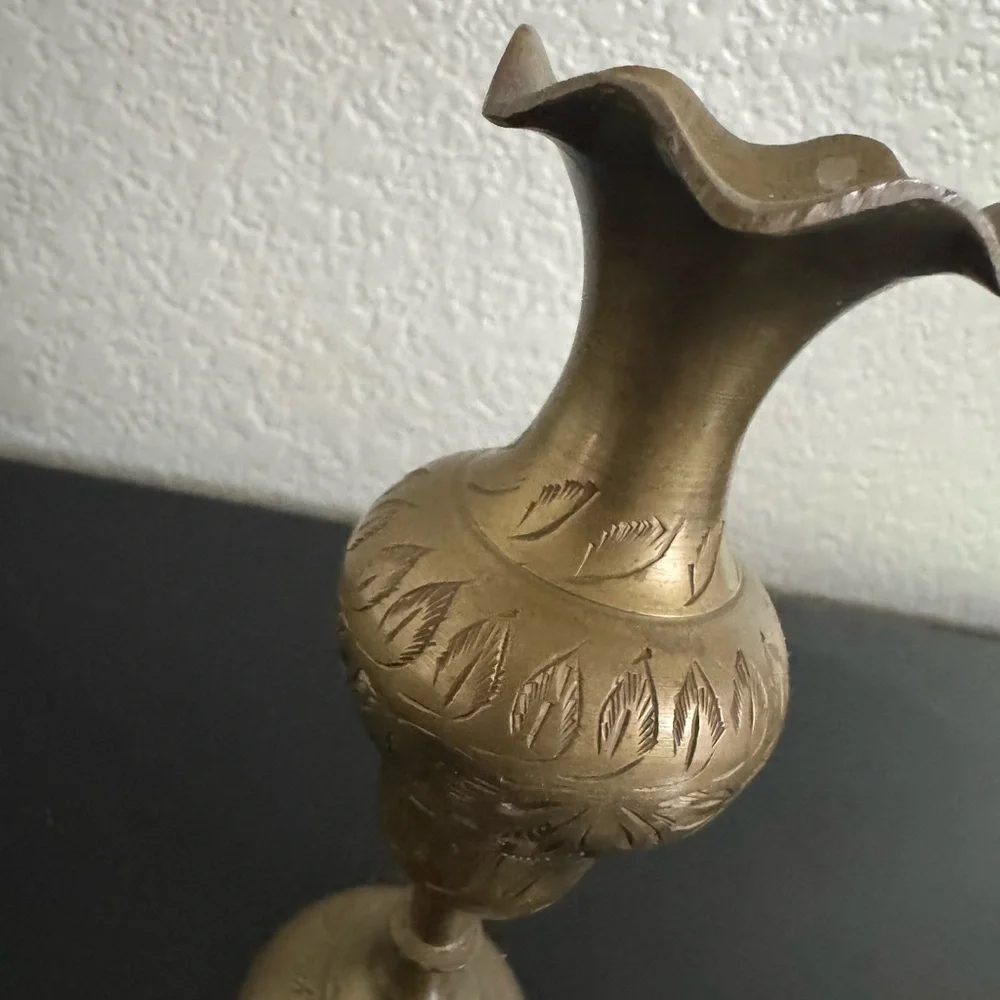 Brass Ornate Ruffled Flower Vase